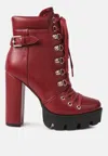 London Rag Willow Cushion Collared Lace-up High Ankle Combat Boots In Red