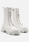 London Rag Women's Drill Chunky Lace Up Ankle Boots In White In White