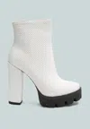 London Rag Women's Moleski Textured Block Heeled Boots In White In White