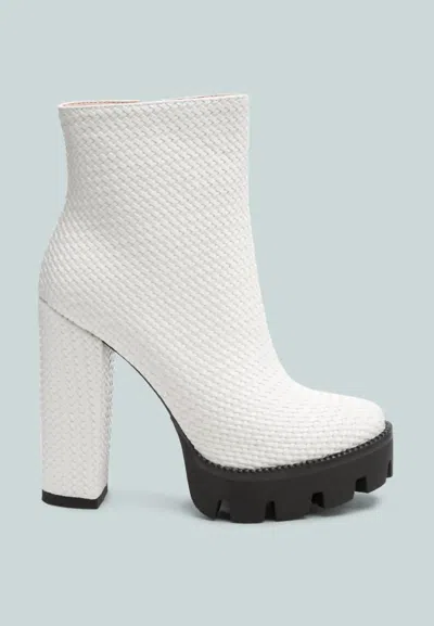 London Rag Women's Moleski Textured Block Heeled Boots In White