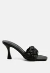 London Rag Woven Strap Square Toe Heeled Sandal In Black