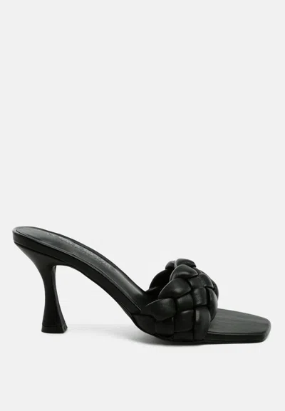 London Rag Woven Strap Square Toe Heeled Sandal In Black