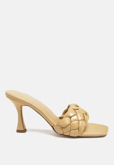 London Rag Woven Strap Square Toe Heeled Sandal In Brown