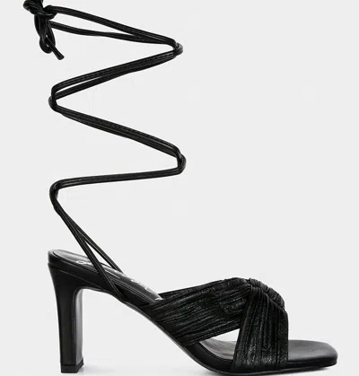 London Rag Xuxa Metallic Tie Up Italian Block Heel Sandals In Black