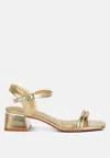 LONDON RAG ZABOU METALLIC ANKLE STRAP LOW BLOCK HEELS