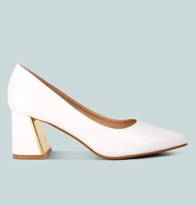 London Rag Zaila Metallic Accent Block Heel Pumps In White
