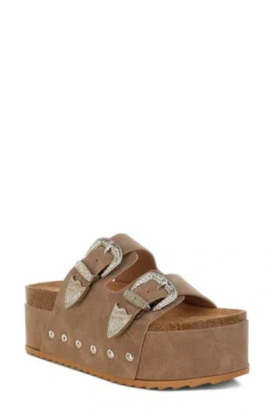 London Rag Zaphod Faux Leather Platform Slide Sandal In Brown