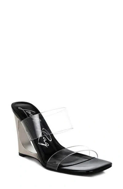 London Rag Zelene Clear Strap Wedge Sandal In Black