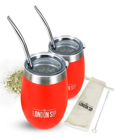 London Sip 8 Oz. Yerba Mate Cup Bombilla Straw In Orange