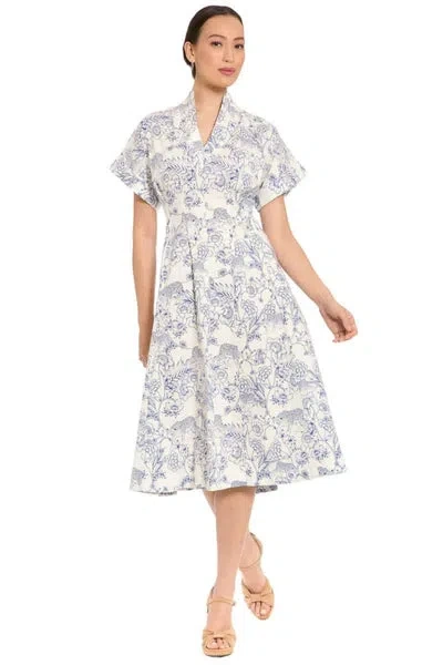 London Times A Line Midi Printed Dress T10311m In White