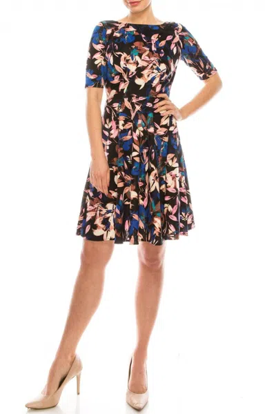 London Times Abstract Floral Printed A-line Dress In Multi