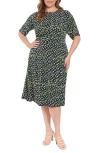London Times Abstract Print Midi Dress In Navy/green