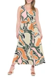London Times Abstract Print Sleeveless Maxi Dress In Yellow