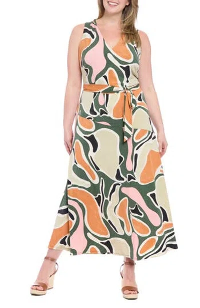 London Times Abstract Print Sleeveless Maxi Dress