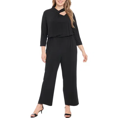 London Times Asymmetric Neck Stretch Jersey Jumpsuit In Black