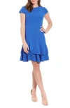 London Times Asymmetric Ruffle Dress In Blue