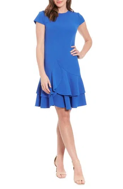 London Times Asymmetric Ruffle Dress In Blue