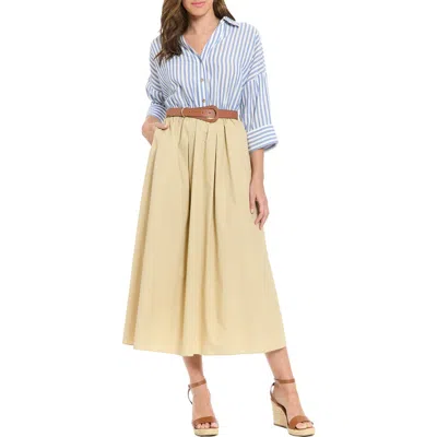 London Times Belted Twofer Midi Dress In Neutral