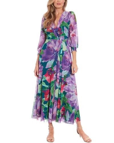 London Times Bishop Sleeve Maxi Dress In Blue/orchid