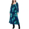 London Times Bishop Sleeve Smocked Back Maxi Dress In Blue