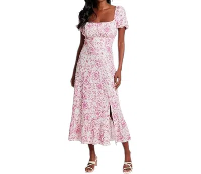 LONDON TIMES BLOOM MIDI DRESS IN PINK