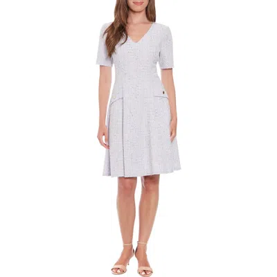 London Times Bouclé Fit & Flare Dress In White
