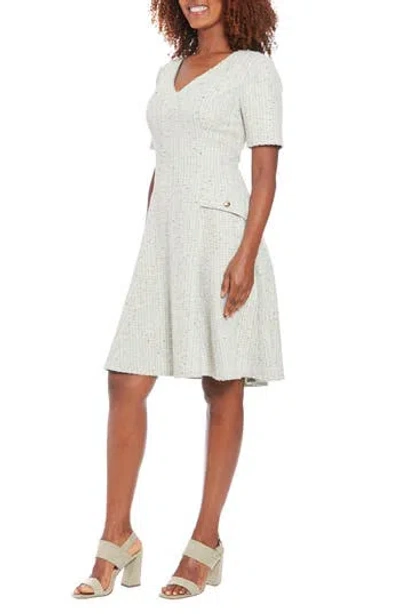 London Times Bouclé Fit & Flare Dress In Green Multi