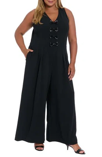 London Times Bow Front Sleeveless Jumpsuit In Black