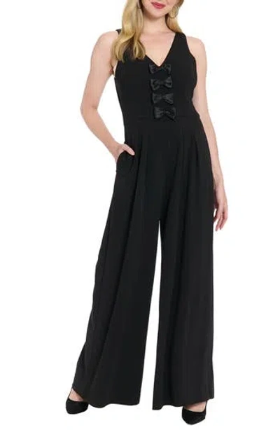 London Times Bowtie Wide Leg Jumpsuit In Black
