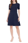 London Times Button Tab Fit & Flare Dress In Navy Blazer