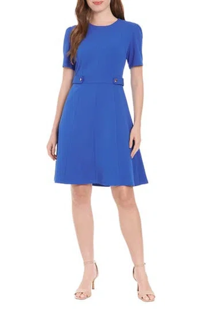 London Times Button Tab Fit & Flare Dress In Olymp Blue