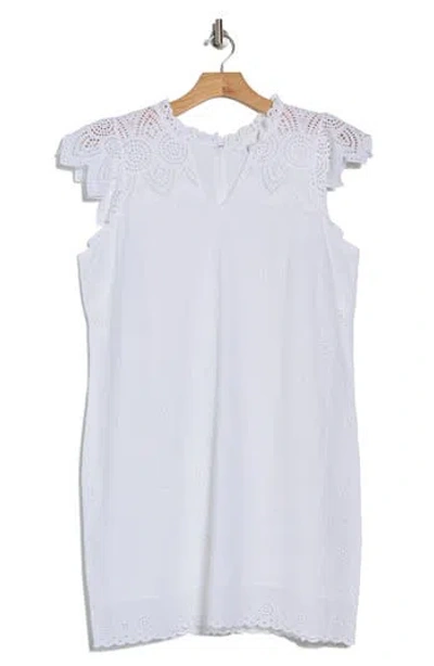 London Times Cap Sleeve Embroidered Eyelet Cotton Shift Dress