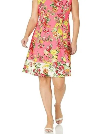 London Times Cap Sleeve Floral Fit & Flare Dress In Coral Multi