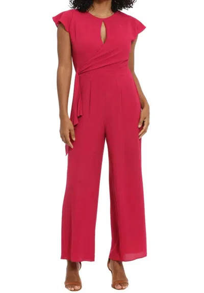 London Times Cap Sleeve Keyhole Wide Leg Jumpsuit In Cherry