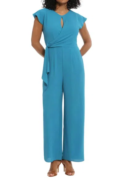 London Times Cap Sleeve Keyhole Wide Leg Jumpsuit In Teal In Blue