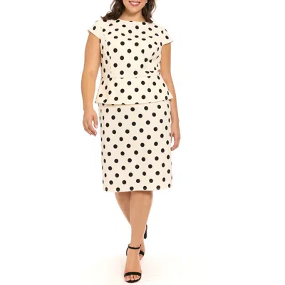 London Times Plus Size Boat Neck Peplum Sheath Dress In Multi