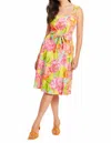 LONDON TIMES CARMELLA FIT & FLARE DRESS IN YELLOW / PINK