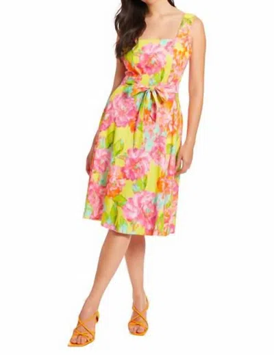 LONDON TIMES CARMELLA FIT & FLARE DRESS IN YELLOW / PINK