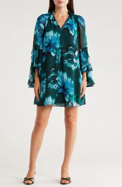 London Times Cascade Long Sleeve A-line Dress In Multi