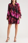 London Times Cascade Long Sleeve A-line Dress In Multi