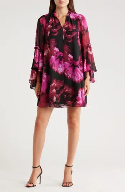 London Times Cascade Long Sleeve A-line Dress In Multi