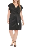 London Times Cascade Ruffle Sheath Dress In Black/ivory