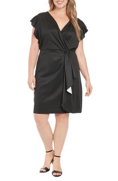 London Times Cascade Ruffle Sheath Dress In Black/ivory