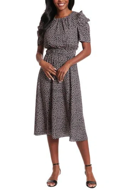 London Times Caterpillar Elbow Length Sleeve Midi Dress In Black/blush