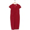London Times Center Ruched Cap Sleeve Midi Dress In Red