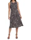 London Times Patterned Belted Midi Dress In Black
