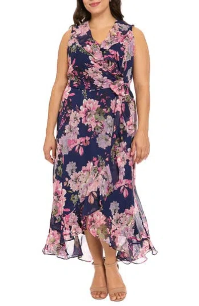 London Times Plus Size Ruffled Chiffon Maxi Dress In Multi