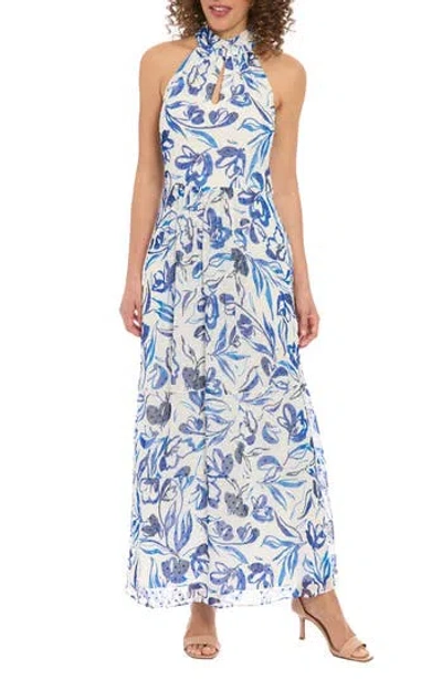 London Times Clip Dot Maxi Dress In White