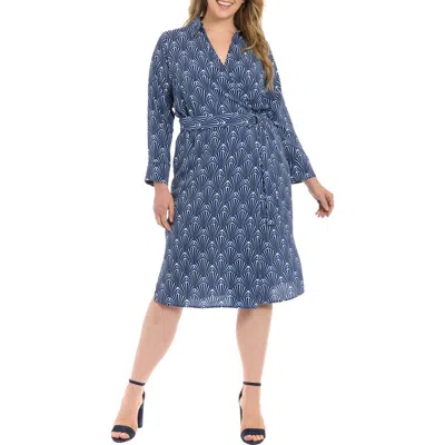 London Times Collar Faux Wrap Midi Dress
