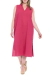 London Times Collared Popover Linen Blend Midi Dress In Red